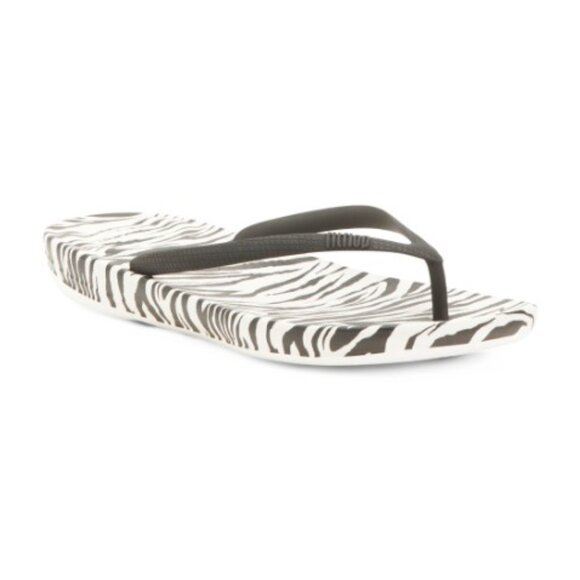NWT Womens Fitflop Iqushion Flip Flops MSRP $38 Zebra print - Picture 1 of 9